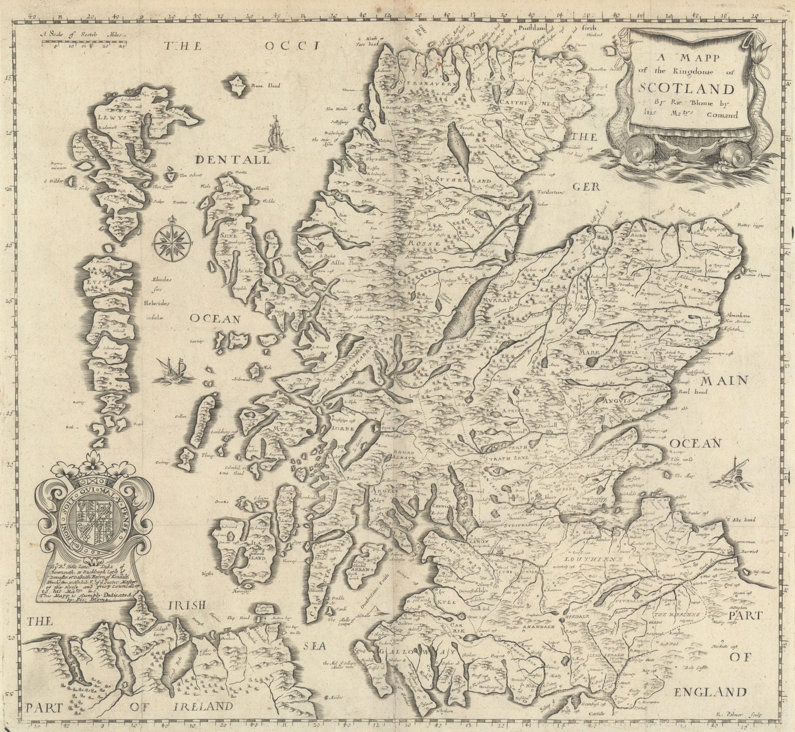 A Mapp of the Kingdome of Scotland by Richard Blome 1673 old antique chart